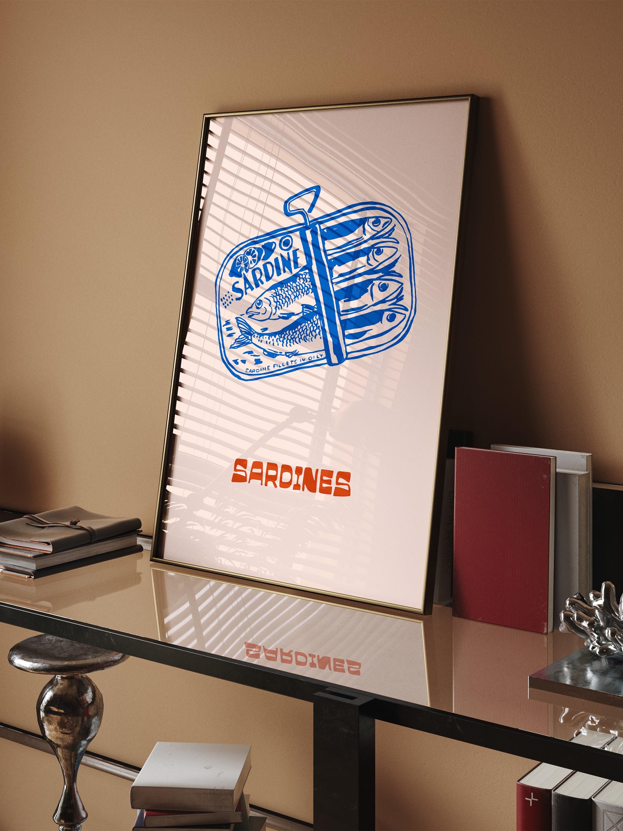 Modern wall art poster featuring sardines can
