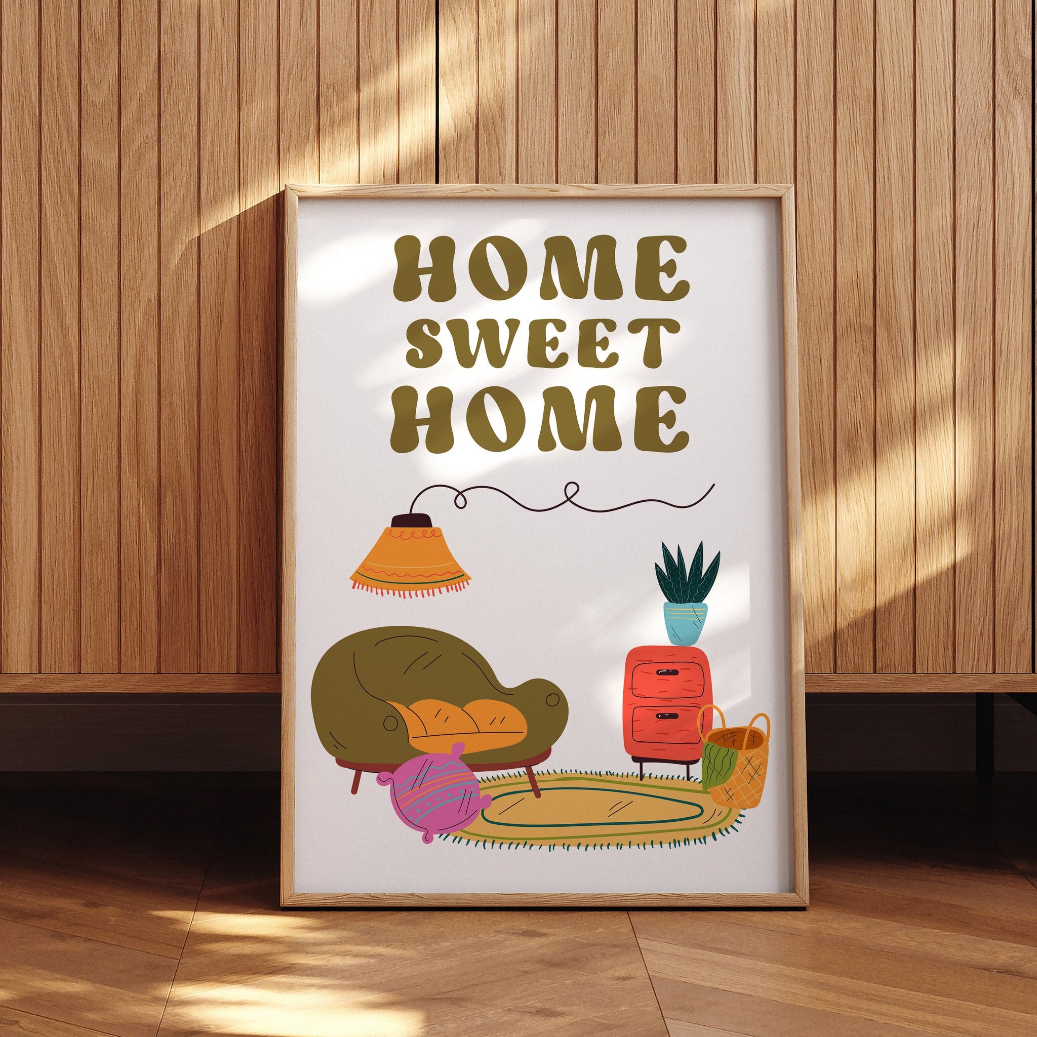 Warm and welcoming Home Sweet Home poster for living room or bedroom decor.